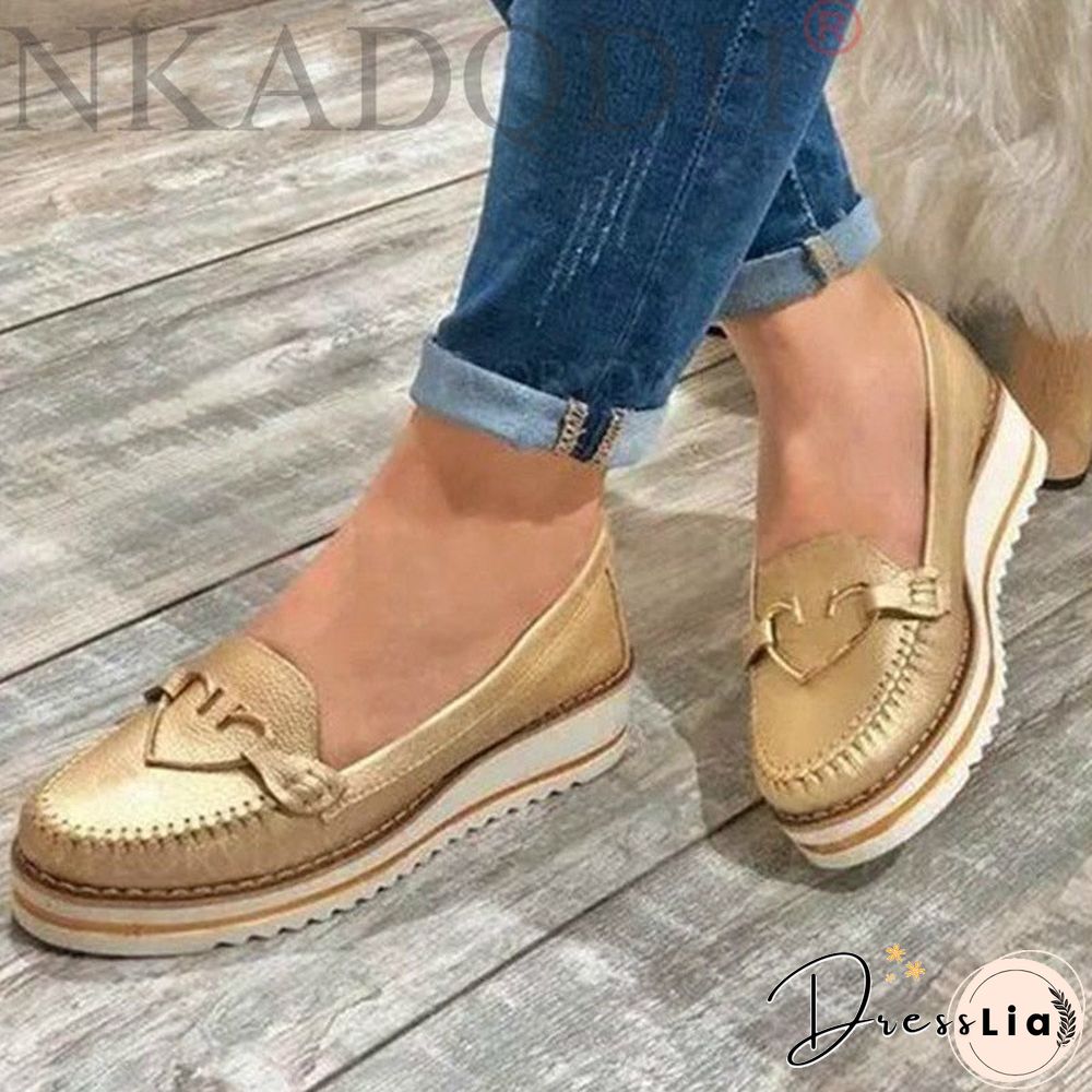 Women Loafers Platform Woman Slip on Sneakers Tassel Bowtie Women's Soft PU Leather Sewing Flat Female Shoes All Seasons