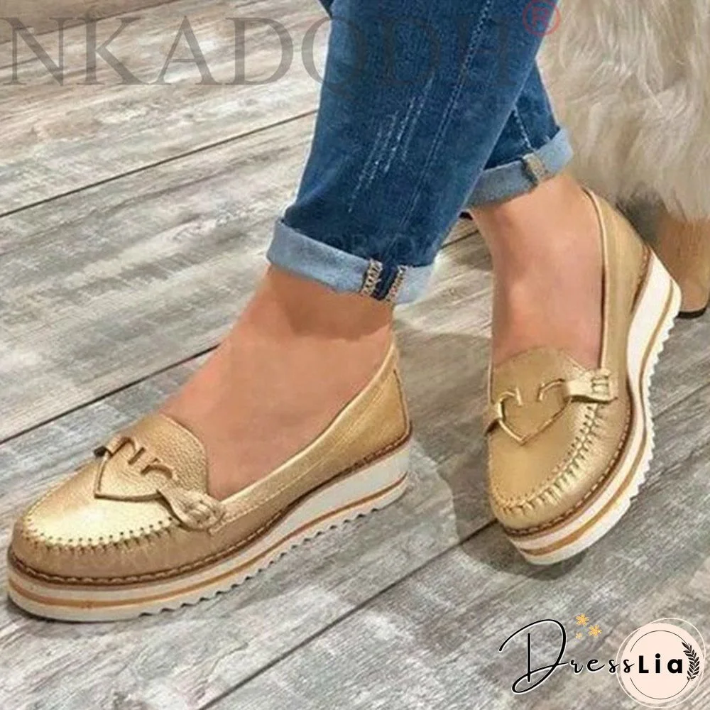Women Loafers Platform Woman Slip on Sneakers Tassel Bowtie Women's Soft PU Leather Sewing Flat Female Shoes All Seasons