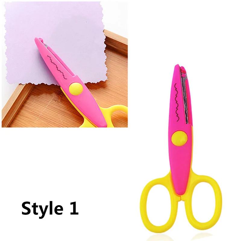 Handmade Children DIY 6 Patterns Album Lace Scissors Card Photo Pattern Scissors Cartoons Lace Scissors