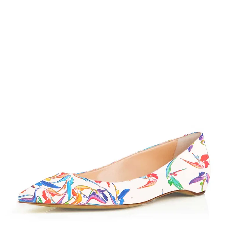 White Floral Pointy Toe Flats Comfortable Cute Shoes |FSJ Shoes