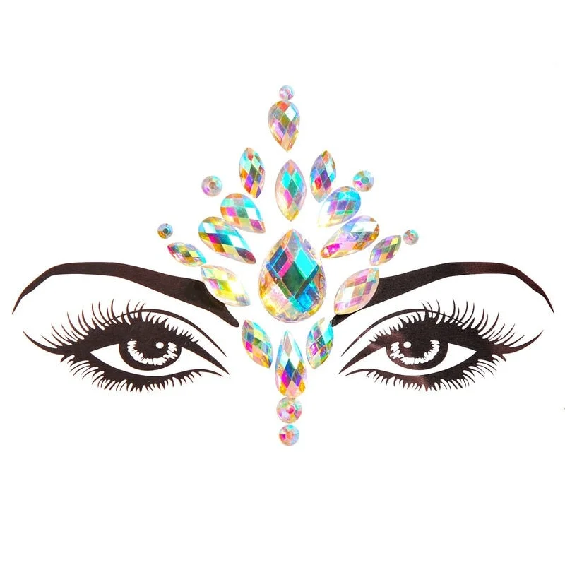 3D Acrylic Glitter Rhinestone Temporary Sexy Face Tattoo Sticker DIY Kids Holiday Party Masquerade Body Facial Jewelry Tattoo