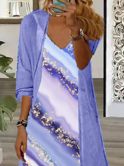 Women Half Sleeve V-neck Solid Color Dress