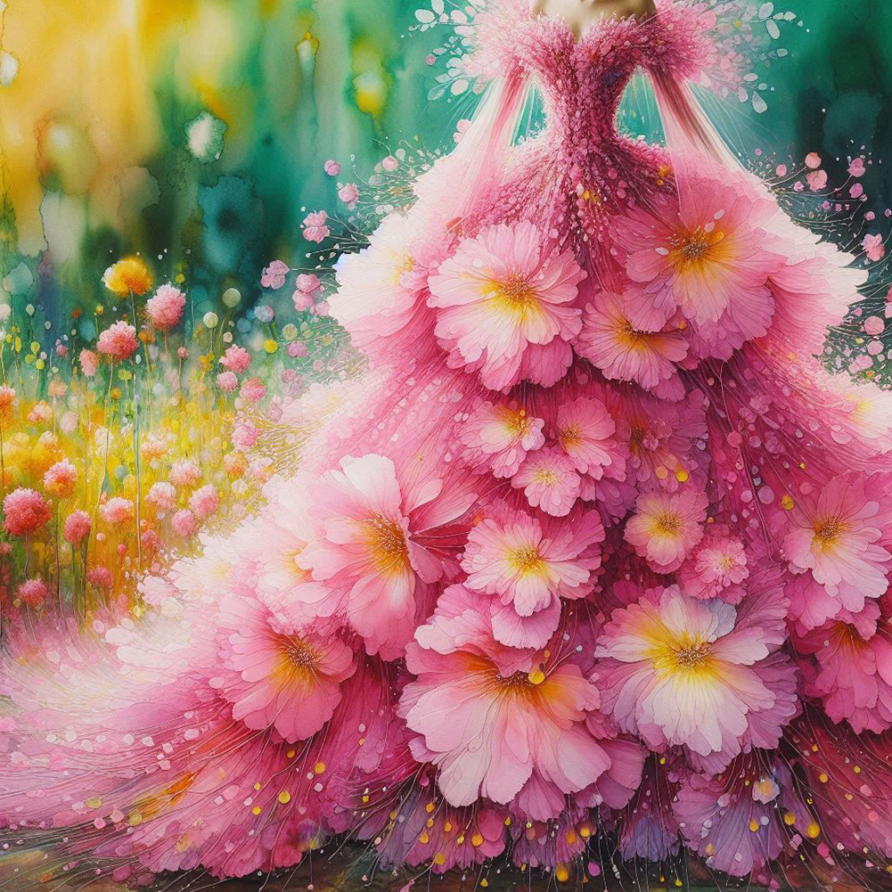 Pink Flower Skirt 30*30cm(canvas) full round drill diamond painting
