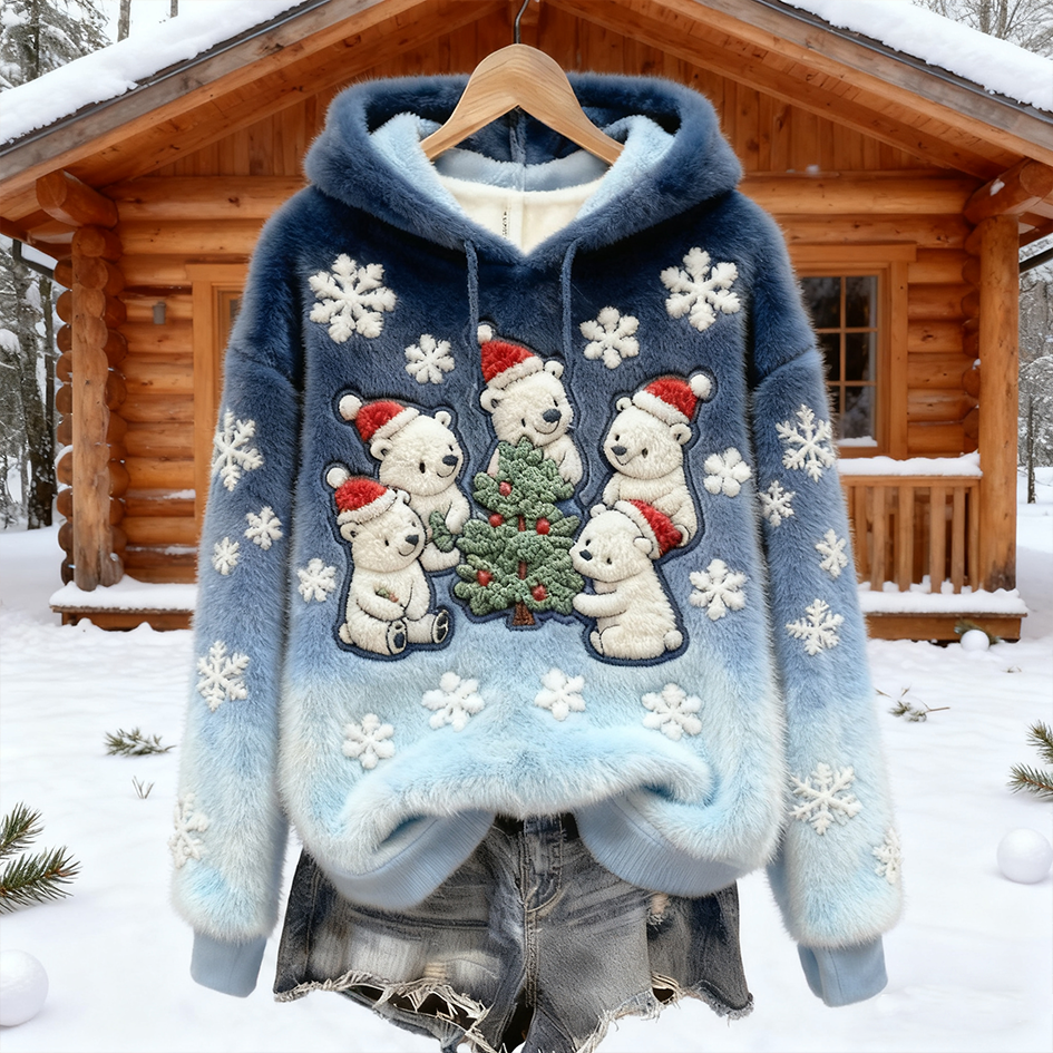 Winter Cute Animal Pattern Design Women's Flannel Sweatshirt elevenforest