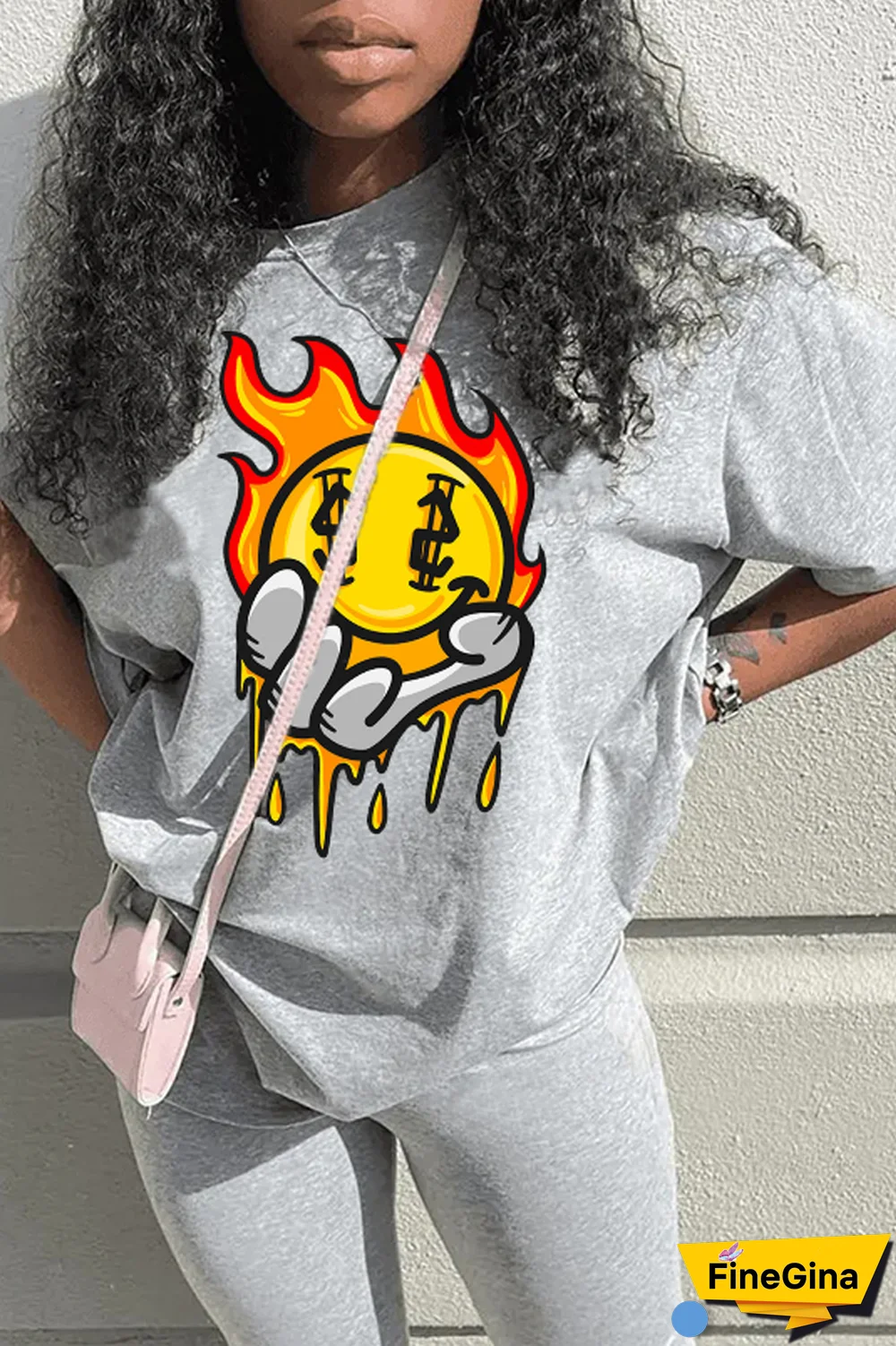 White Casual Street Print Patchwork O Neck T-Shirts