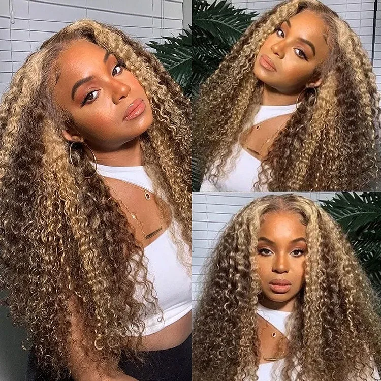 All Wigs Under $100 | Honey Blonde Highlight Lace Wig Jerry Curl Flash Sale