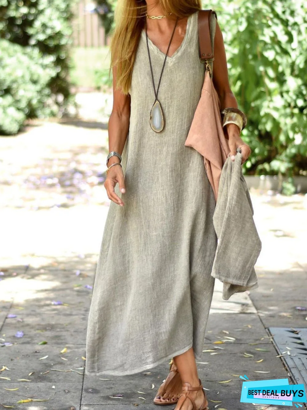 Solid Color Stylish Slim Dress Linen