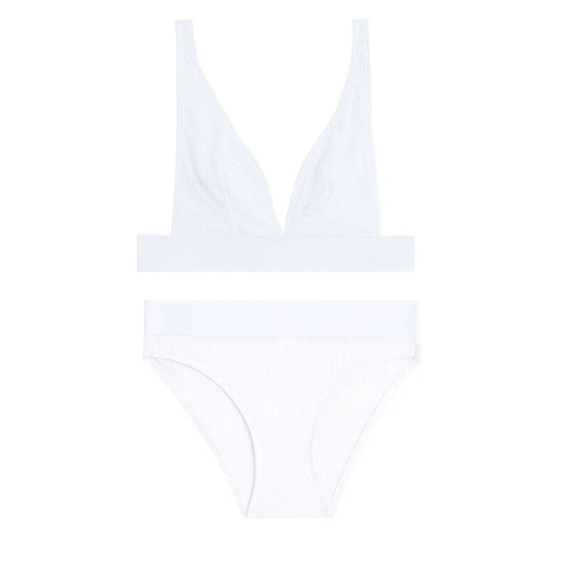 FINETOO S-2XL Plus Size Women V-Neck Sexy Seamless Women Bra Set Underwear Lingerie Suits  Fitness Top+Panties Push Up Brassiere