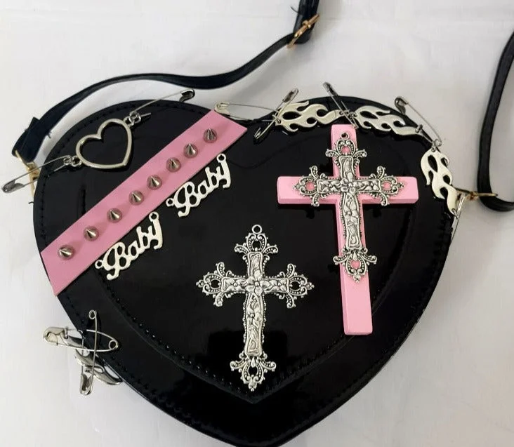 Harajuku Kawaii Gothic Y2K Cross Heart Bag BE1315
