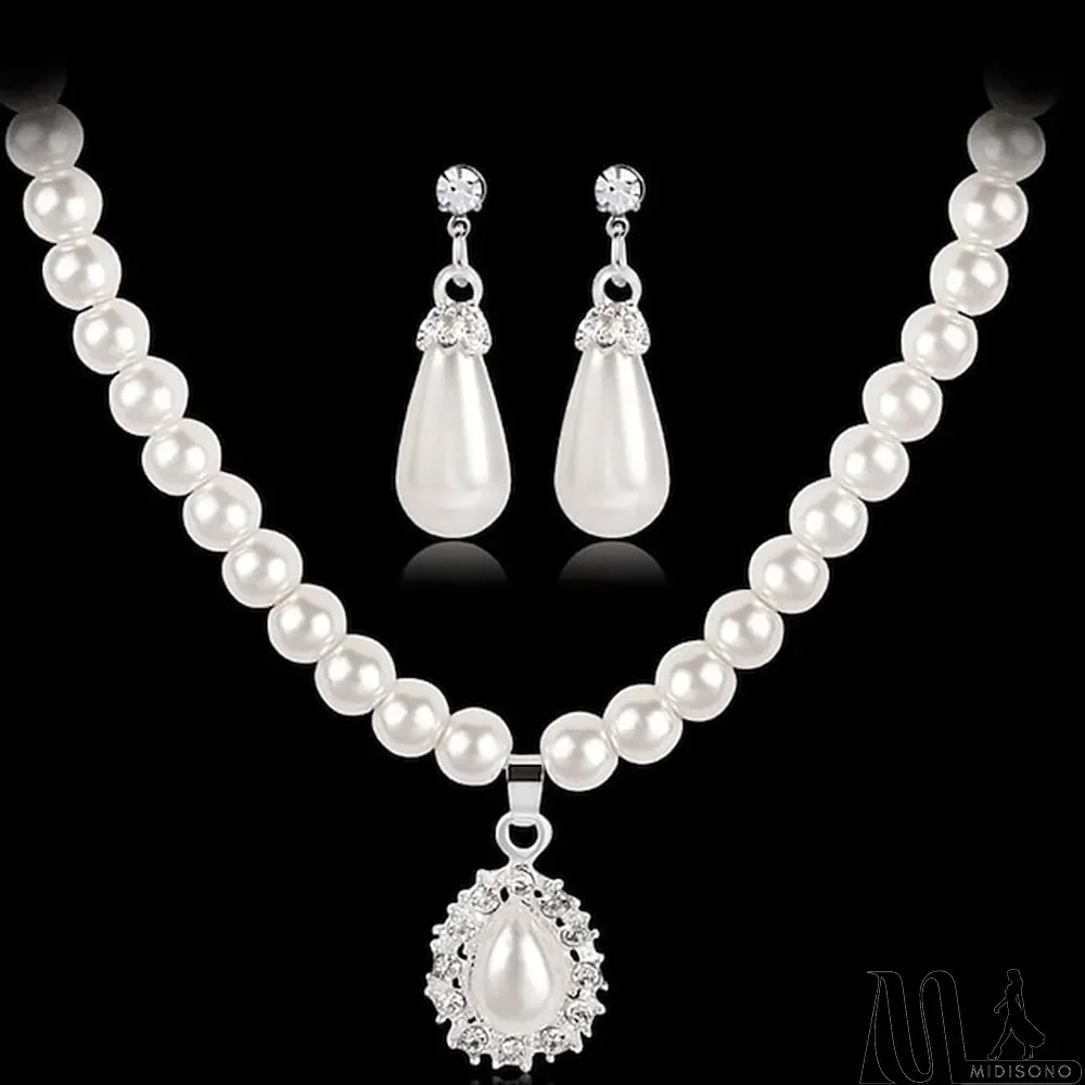 MidiSono - 1pack Jewelry Set For Women's Synthetic Diamond White Party Evening Festival Imitation Pearl Classic Flower