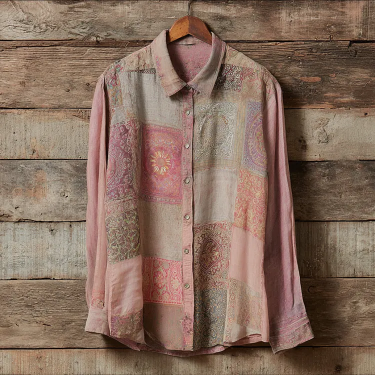 Boh&egrave;me Style Patchwork Floral Cardigan Long-sleeved Button-down Shirt