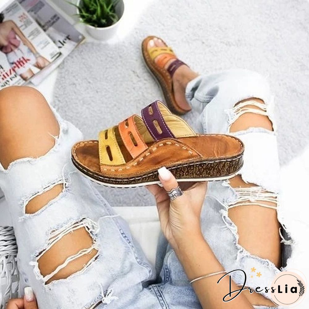 Women Summer Fashion Low Heels Sandals Open Toe Outdoor Slippers Slides Gladiator Wedge Slippers