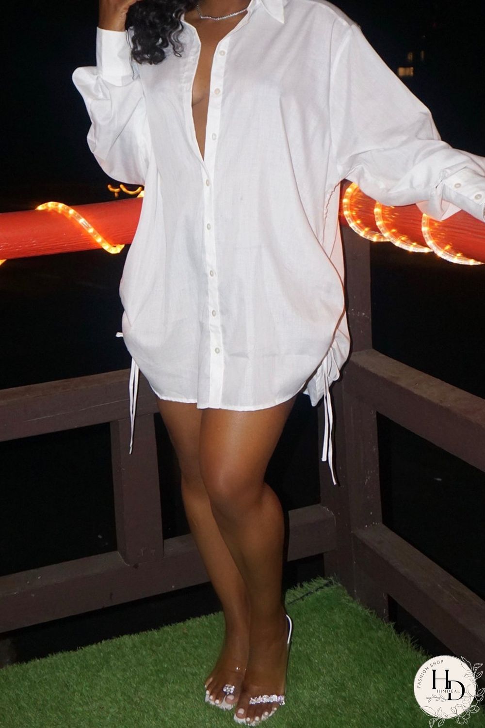 Yellow Fashion Casual Solid Bandage Hollowed Out Turndown Collar Shirt Dress