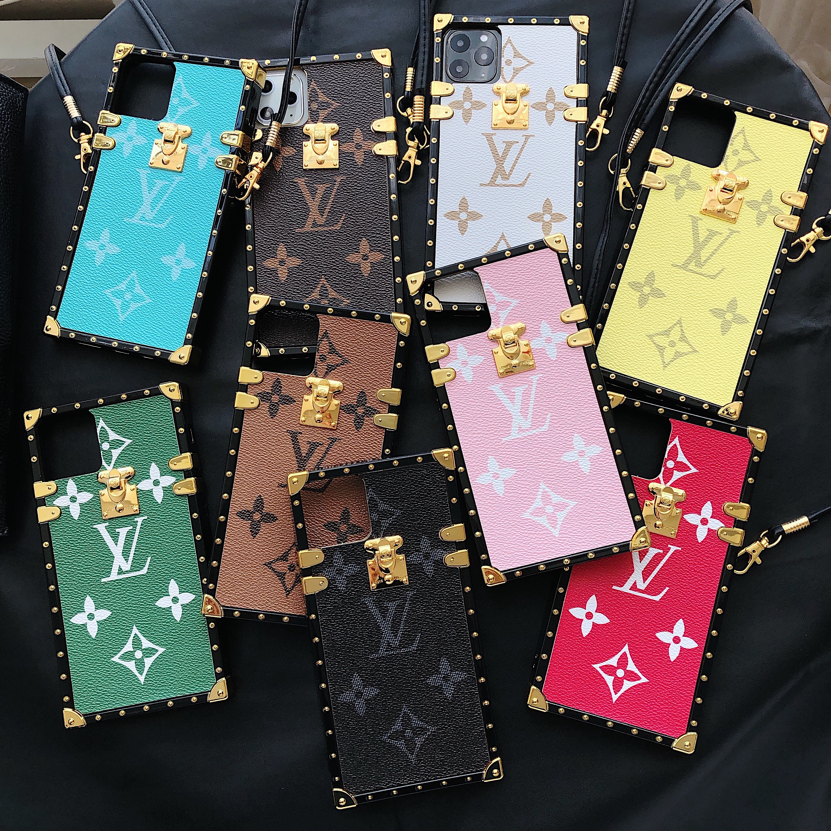 Glamorous LV Canvas Leather Apple iPhone Crossbody Case Samsung Galaxy Trendy Cover