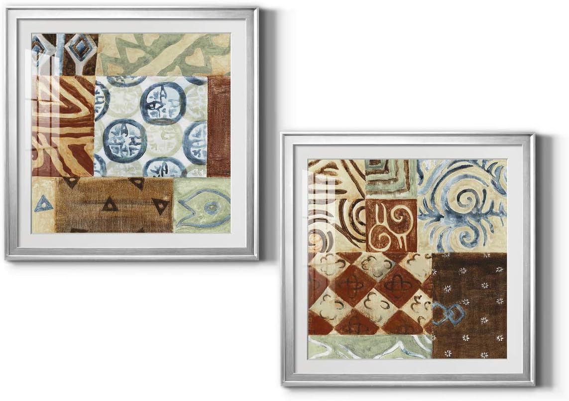 Neutral Color Wall Art, Wall Dcor Print, Beaches, Floral, Animals, Bohemian, & Vintage Styles, with Matte Board, Acrylic Glass, and Hanging Hardware - Patterns of Africa I - Silver Framed 34X34 34X34