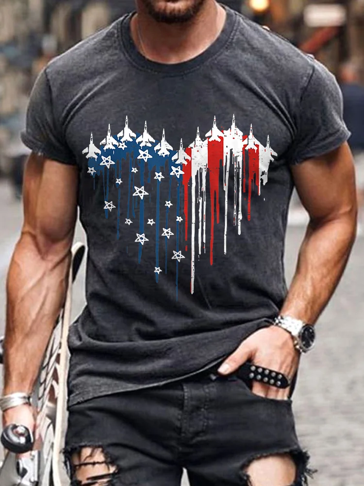 Independence Day Flag Print Casual Cotton T-Shirt