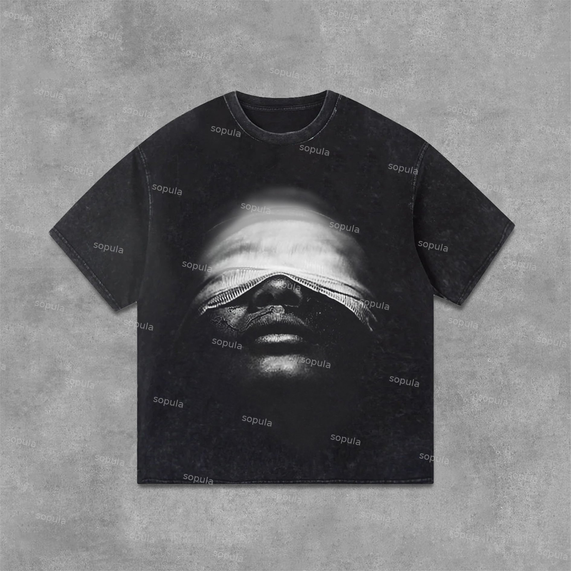 Vintage Mummy Portrait Graphic Print Acid Washed T-Shirt