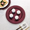10 Pack | Burgundy Disposable 13" Charger Plates, Cardboard Serving Tray, Round with Leathery Texture - 1100 GSM