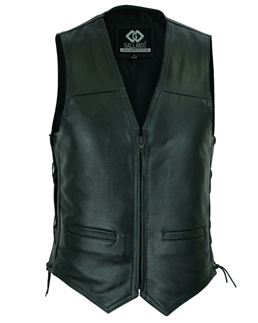 Side Lace Classic Mens Motorcycle Leather Vest Waistcoat with Zip in cowhide