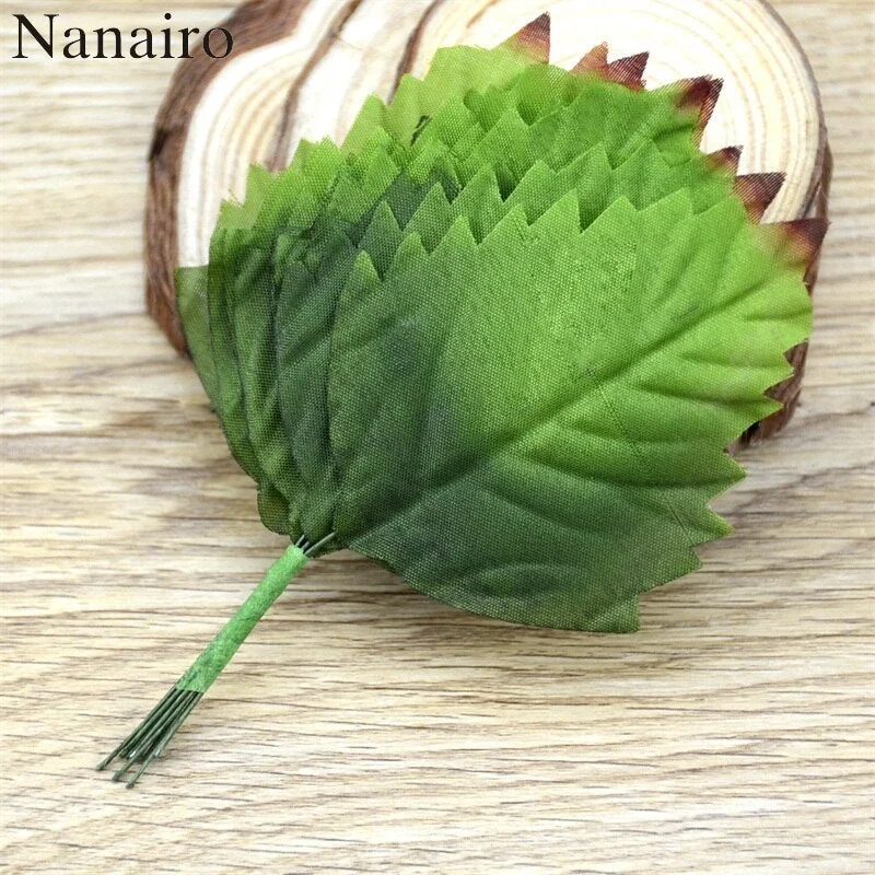 12 pcs/lot 7cm Artificial Leaves High simulation Nylon Stocking Wedding Eucalyptus Flower Accessories For DIY Scrapbooking