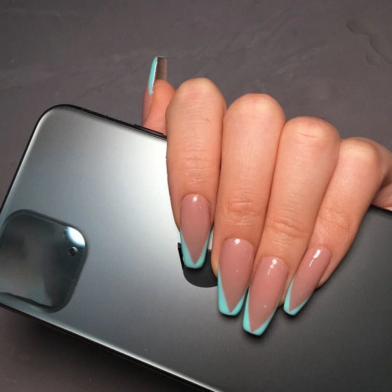 24pcs French False Nails Gradient Hit Color Fake Nail Press On Nail Manicure Nail Art Decoration Fullcover Tips With Glue-Nail Inspo