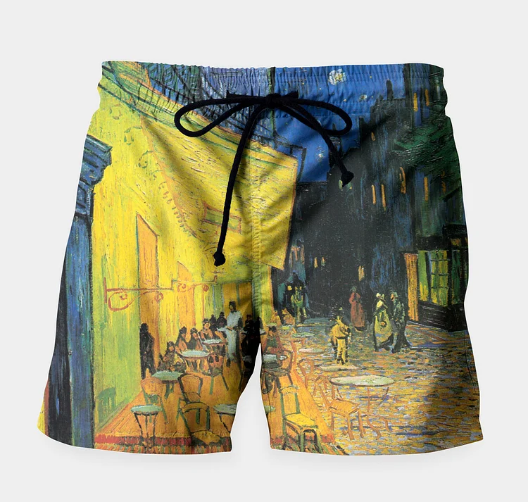 BrosWear Men'S Drawstring Van Gogh Cafe Print Shorts