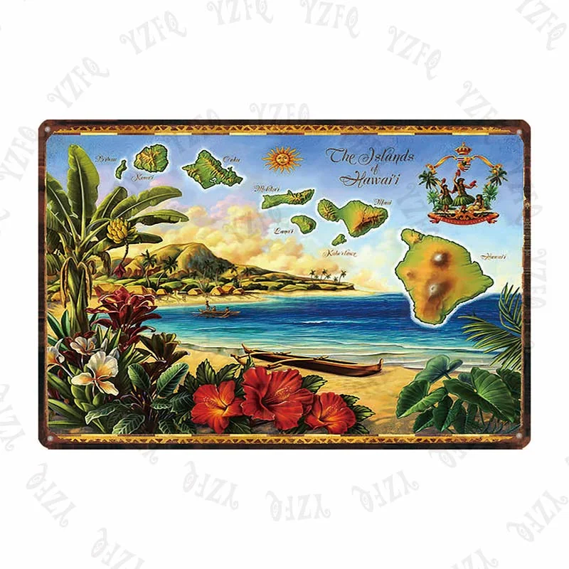 Athvotar Hawaii Travel City Vintage Metal Sign Hula Dance Wall Retro Poster Bar Art Home Craft Decor Cuadros DU-5415A