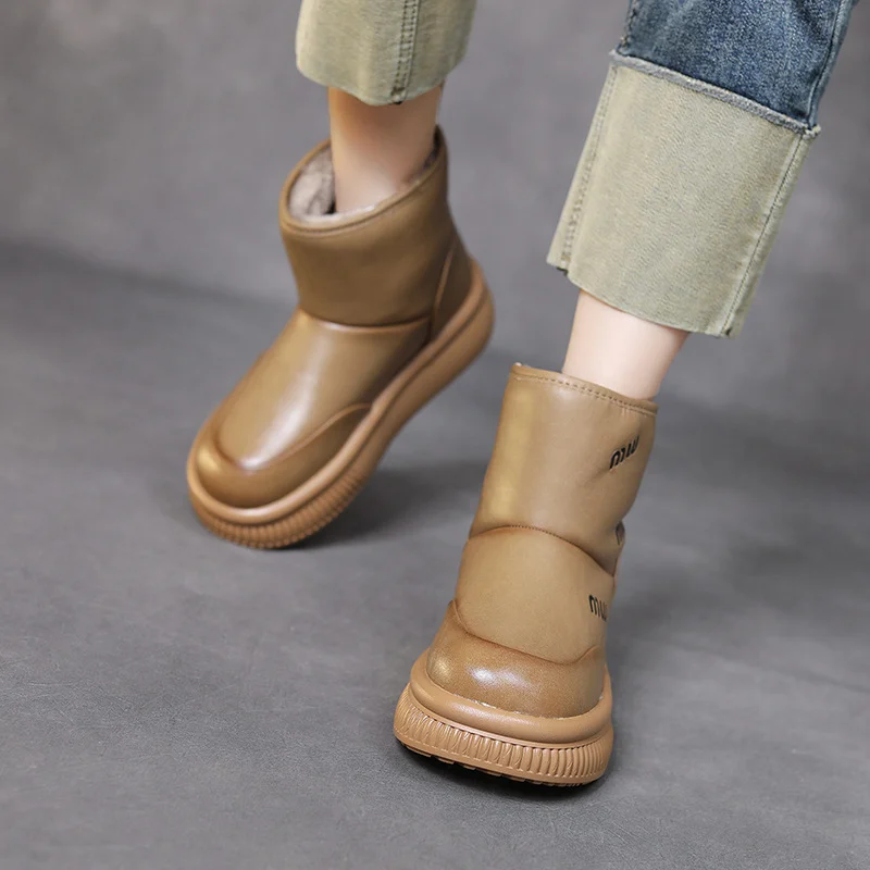 Yyvonne Cow Skin Thick Bottom Plus Velvet Warm Lamb Velvet Snow Boots Women's Shoes Winter New Retro Boots Age-Old Cotton Shoes