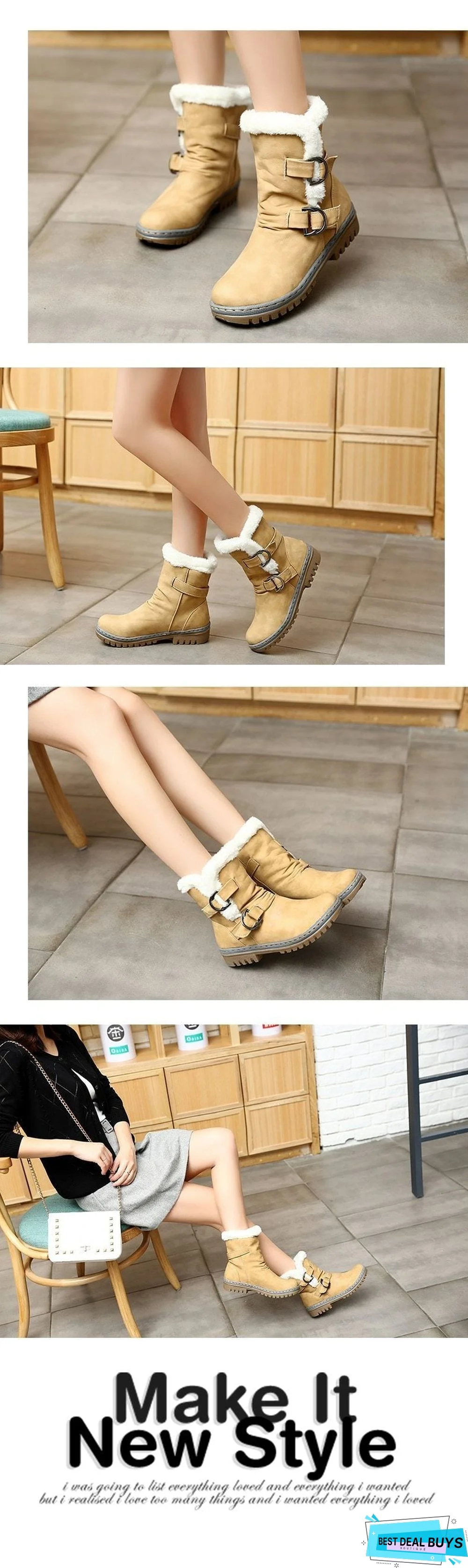 Women Leather Warm mid-calf Plush Fur Velvet Boots Booties Snow Shoes