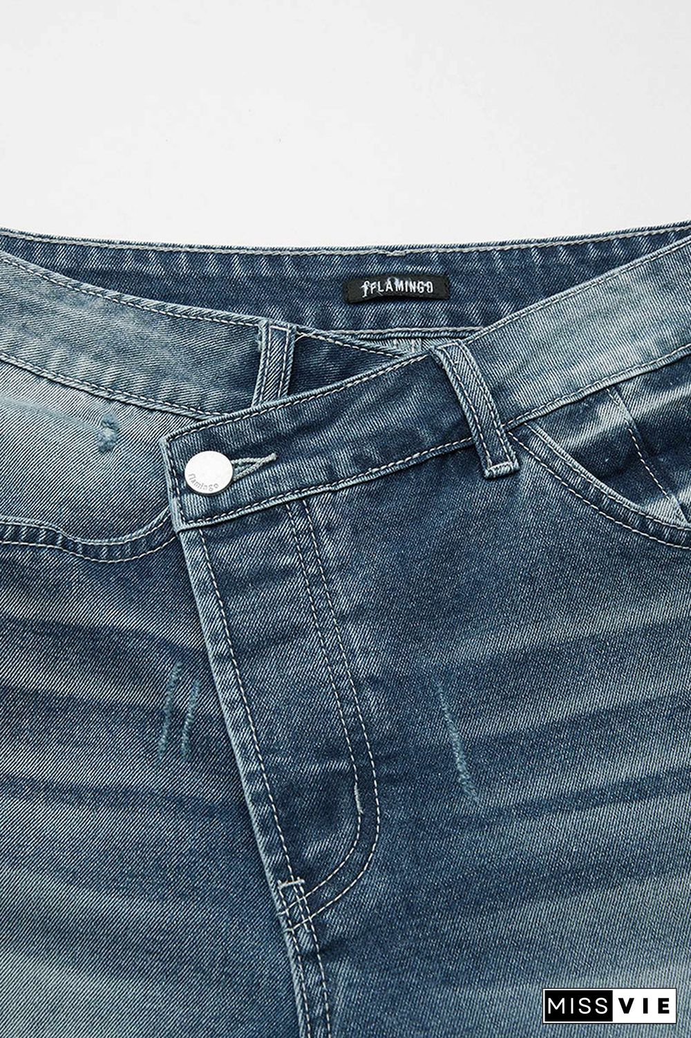 Ripped Raw Hem Low Waist Straight Leg Crop Jeans