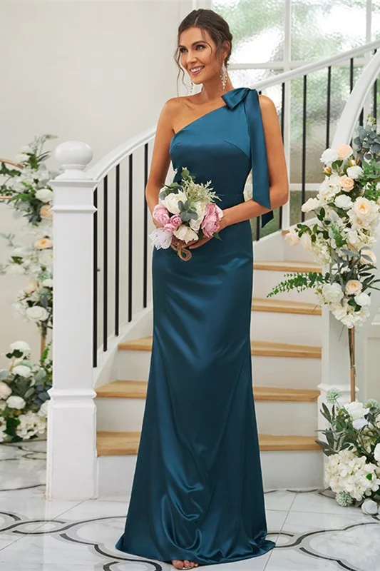 Miabel One Shoulder Mermaid Ink Blue Bridesmaid Dress