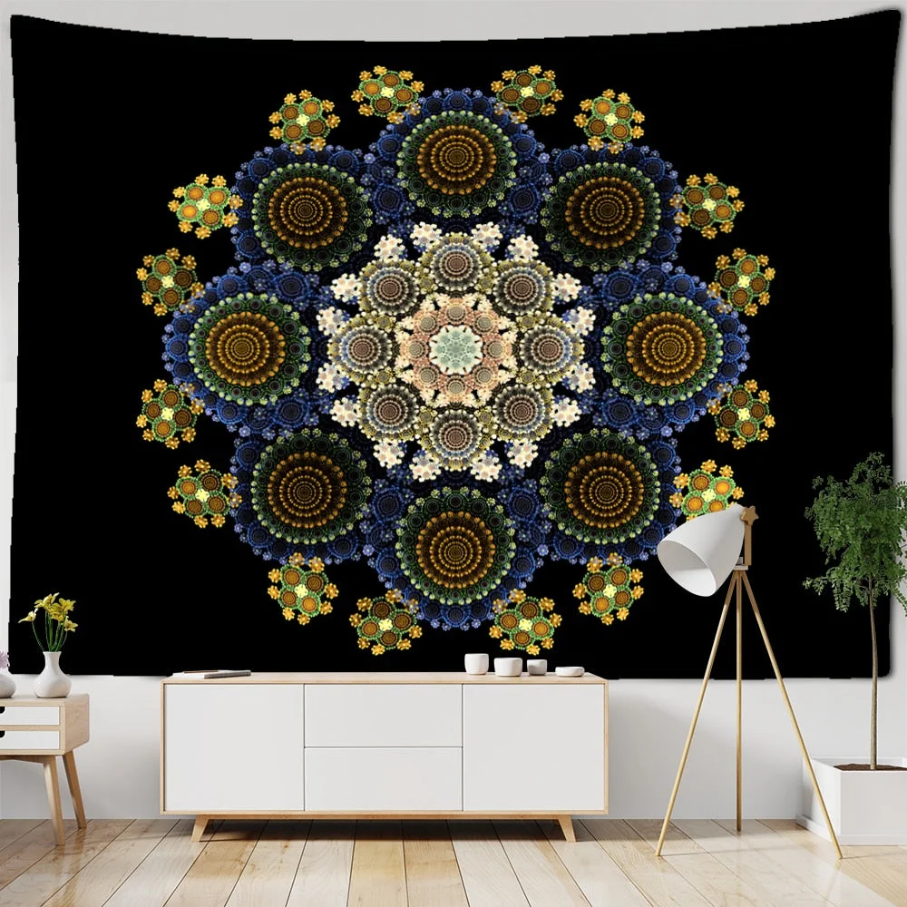 Mandala Pattern Tapestry Psychedelic Tai Chi Wall Hanging Dark Hippie Aesthetics Room Dormitory Living Home Decor