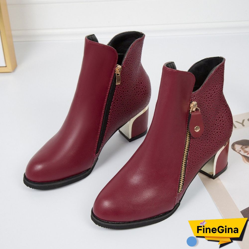 Fashion Womens Autumn Winter Ladies Shoes Leather Sexy Ankle Boots Zipper Thick Heels