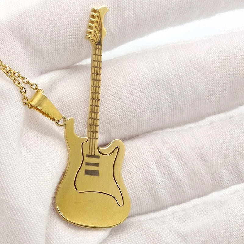 Retro Guitar Titanium Steel Pendant Necklace