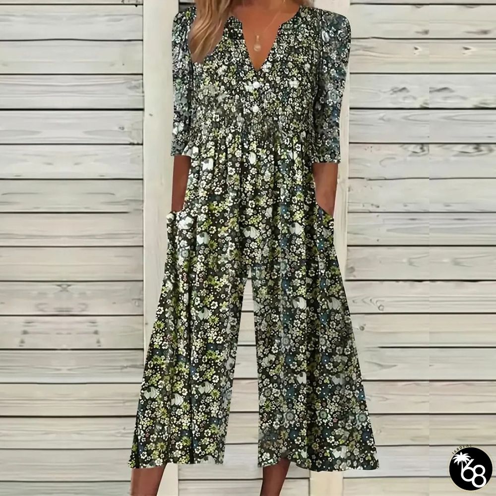 Green Notched Neck Side Pocket Jumpsuit | 168DEAL