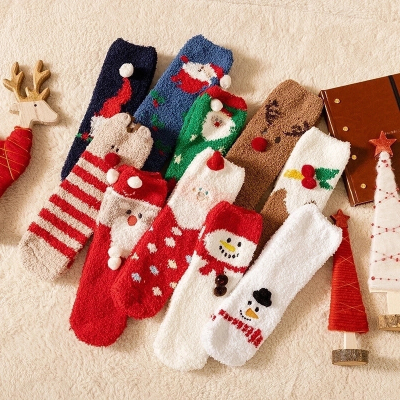 Women’s Minimalist Christmas Tree Santa Claus Snowman Cotton Jacquard Crew Socks