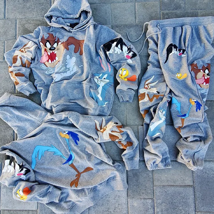 Cartoon retro trendy brand hoodie pants suit