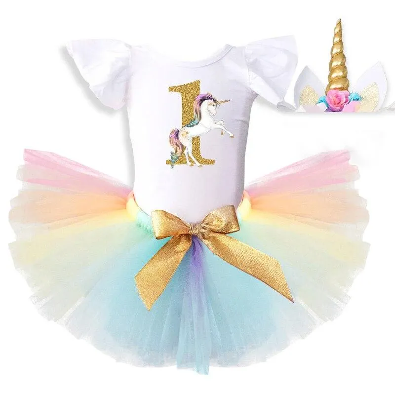 New Unicorn Dress For Baby Girls 1 Year Birthday Dress Infant Princess Party Dress Toddler Dress Children Clothing Kids Costume