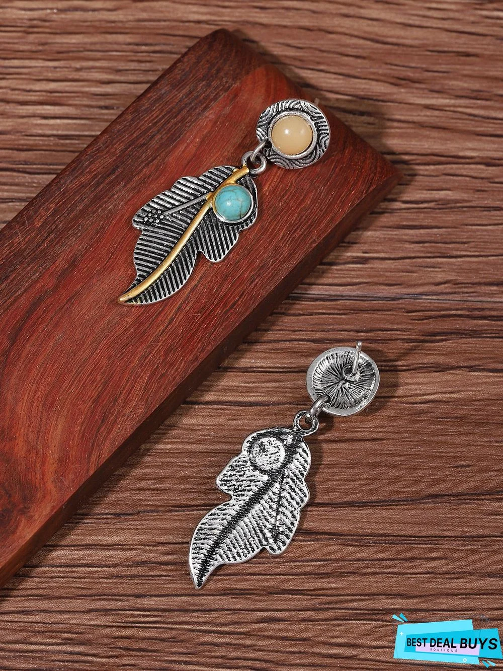 Bohemia Vintage Colorful Natural Stone Leaf Pattern Earrings Ethnic Jewelry