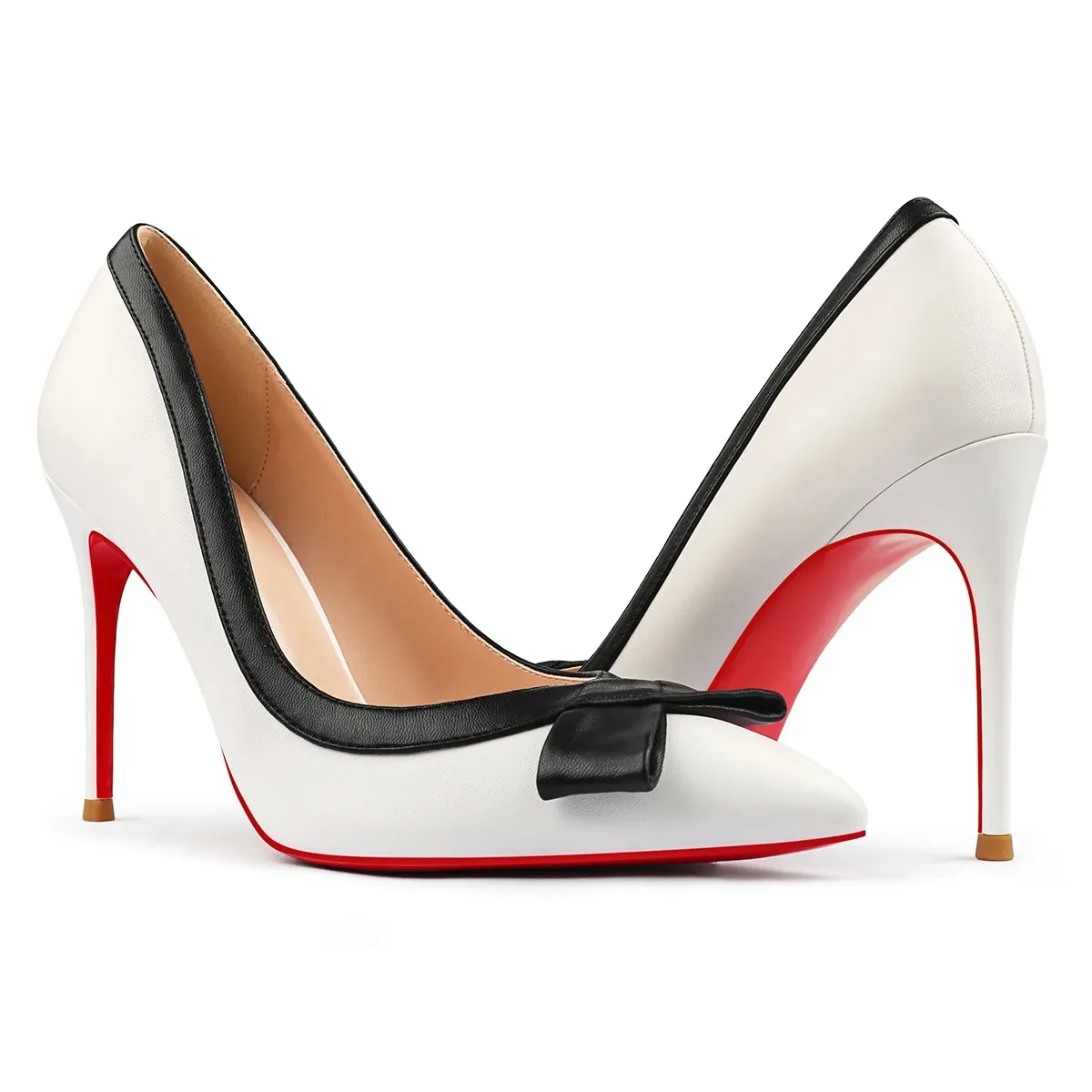 100mm Women Matte Stiletto Heels Bow Detail Red Bottom Evening Shoes-MERUMOTE