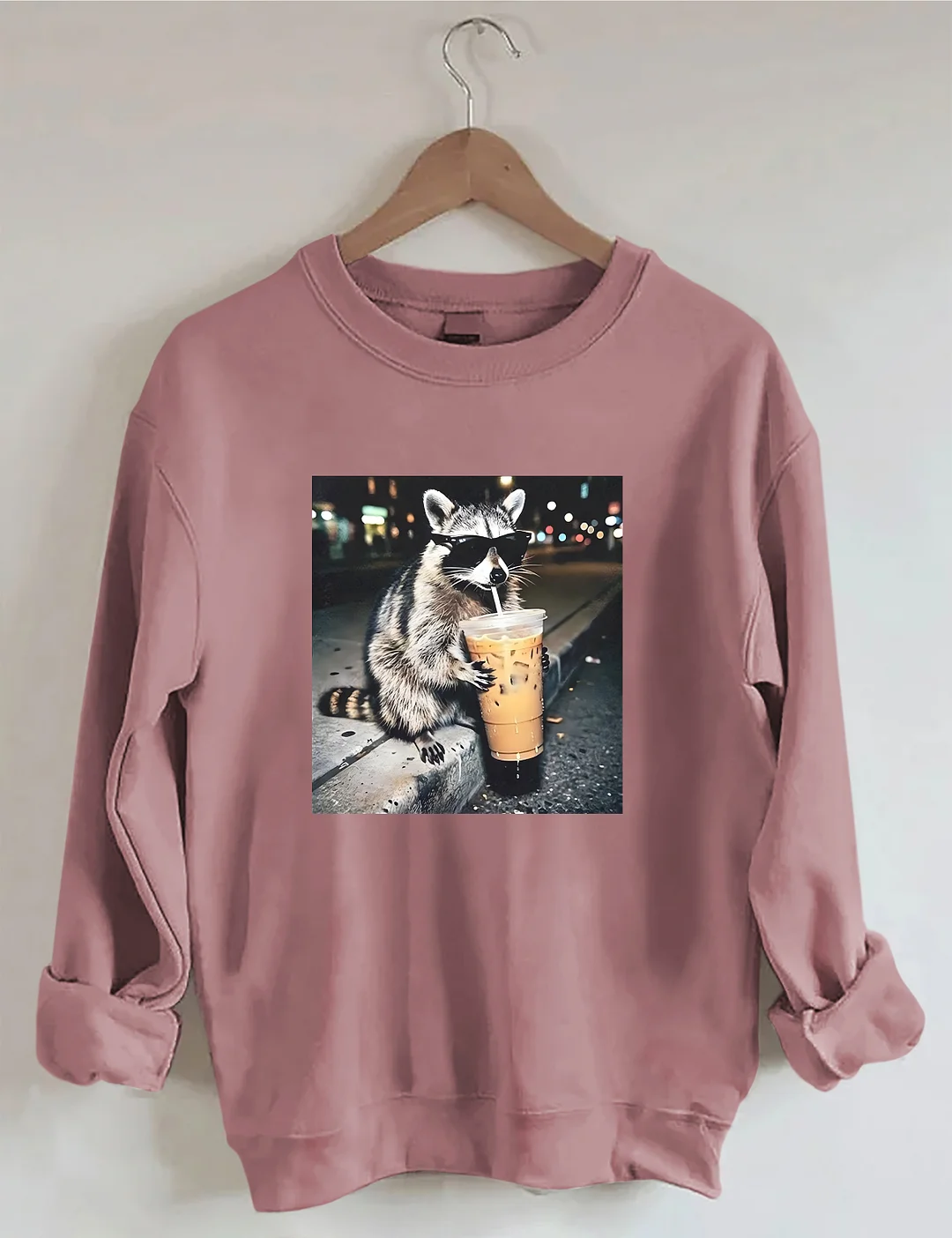 Funny Raccoon Drinking Iced Coffee Sweatshirt