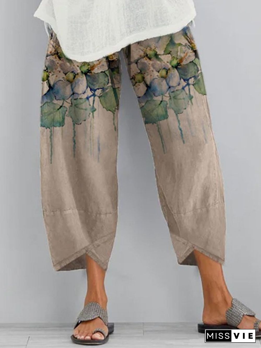 Printed Pockets Casual Pants