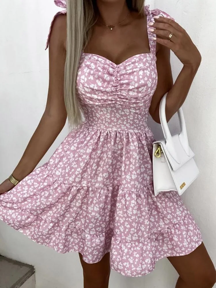 2022 Summer Sleeveless Slim Party Dress Women Vintage Print   High Waist Backless Dress Elegant Lady V Neck Split Dress Vestidos