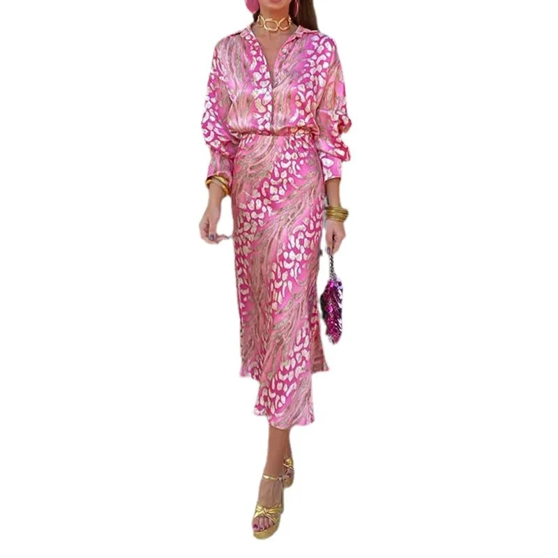 Uveng Uveng 2024 New Women's Print Elegant Lapel Long Sleeve Shirt High Waist Skirt Fashion Suit Women