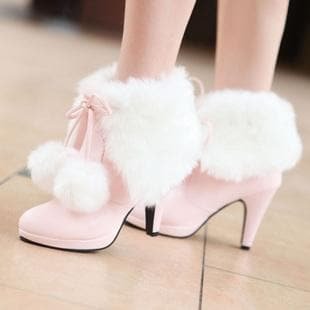 Black/White/Pink Sweet Fluffy Heel Boots SP1710987