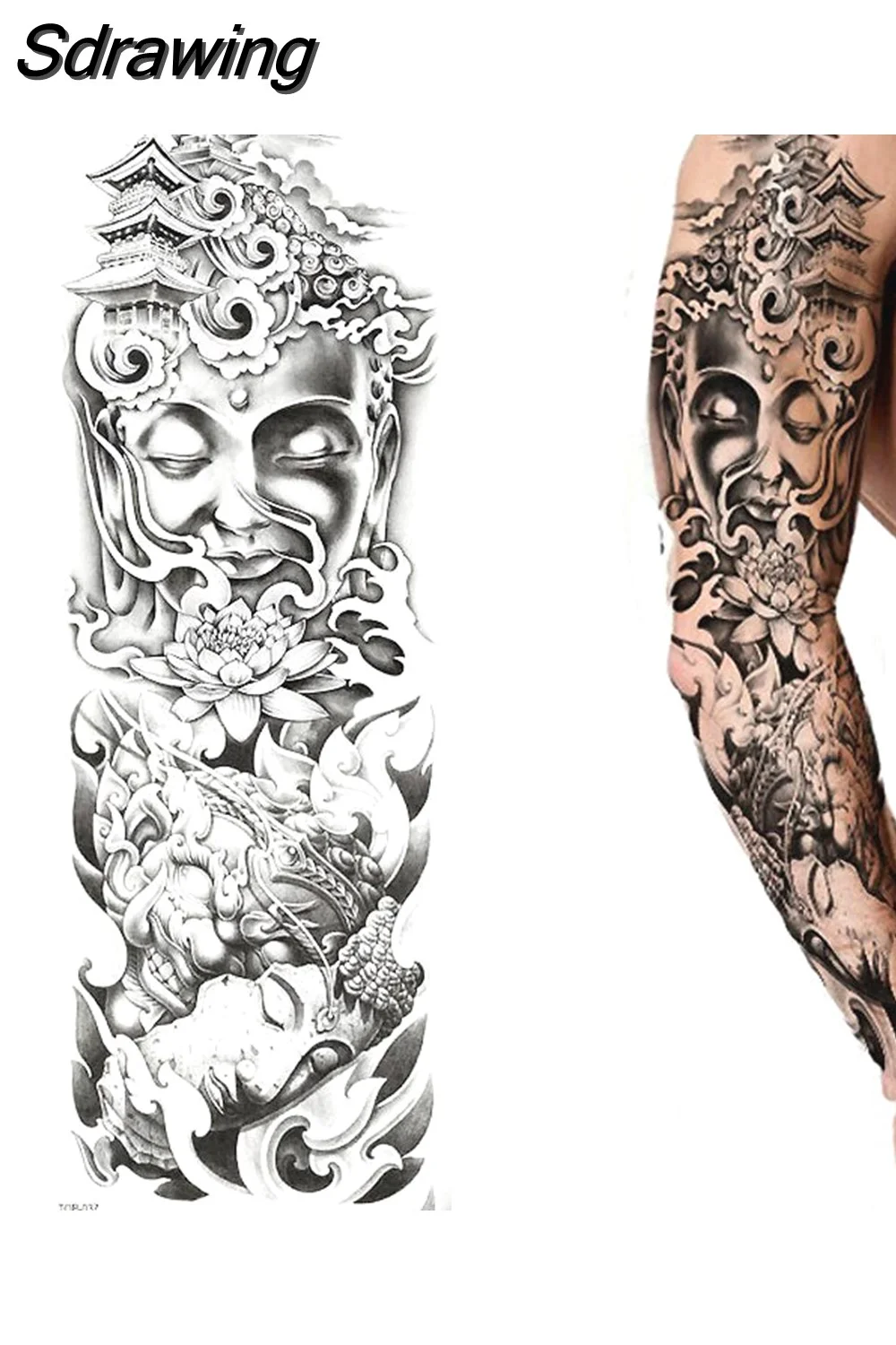 Sdrawing Sheets Full Arm Leg Extra Large Temporary Tattoos, Body Art For Men And Women - Wolf,Tiger,Bear,Warrior,Tribal Symbol 405-1