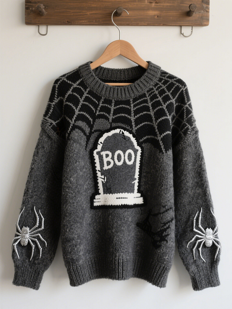 Halloween Contrast Patch Comfort Knitted Sweater