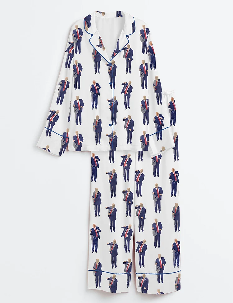 Women's Trump Dancing MAGA 45 47 Long Sleeve Satin Pajama Set