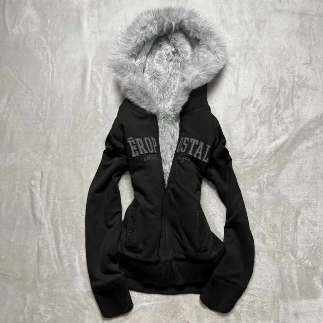 Aonga Y2k Autumn Aesthetic Gothic Letters Hooded Sweater Casual 90S Top Fashion Street Rock Retro Grunge Punk Hip Hop Women's Sweater aonga