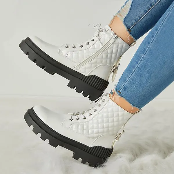 Women Vintage Motorcycle Mid Heel Platform Boots